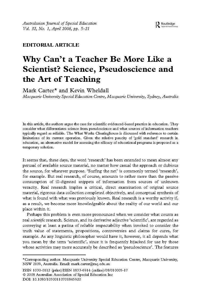 Why Can t A Teacher Be More Like A Scientist Science Pseudoscience And The Art Of Teaching